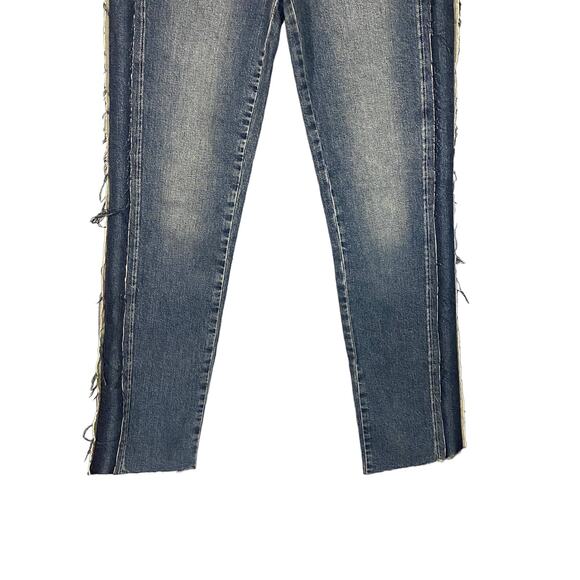 Paige Blue Fringe Side Panel Raw Hem Julia Skinny Ankle Denim Jeans Women Sz 24 - Picture 5 of 11